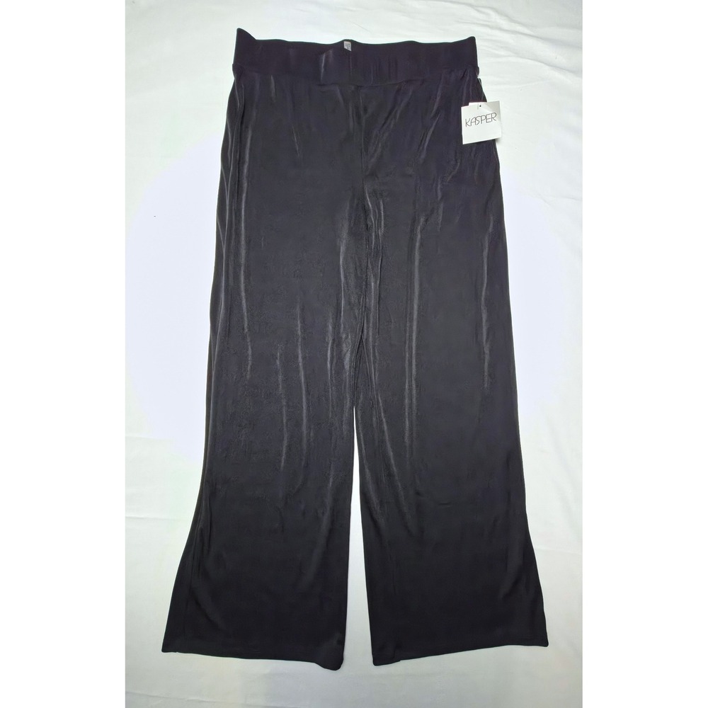 Kasper Pants Womens Medium Black Wide Leg Palazzo Elastic‎ Waist Trouser NWT - Picture 2 of 7